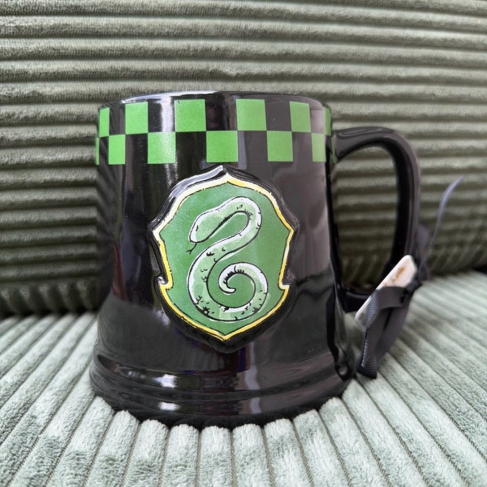 Rae Dunn Slytherin Green and Black Crest Ceramic Mug
